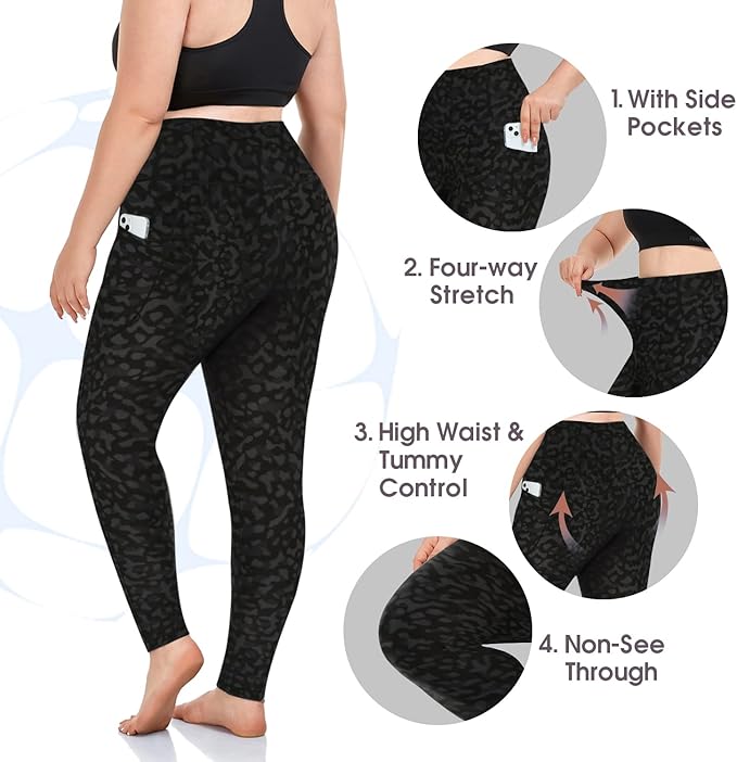 Plus Size Leggings for Women with Pockets-Stretchy XL-5XL Yoga Pants Tummy Control High Waist Workout Leggings