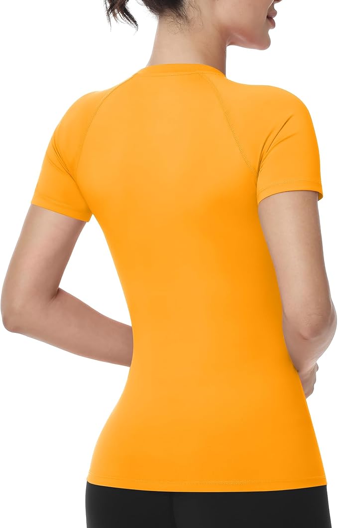 Runhit Compression Shirt Women Short Sleeve Workout Tops Athletic Gym Moisture Wicking T-Shirt Running Yoga Base Layer
