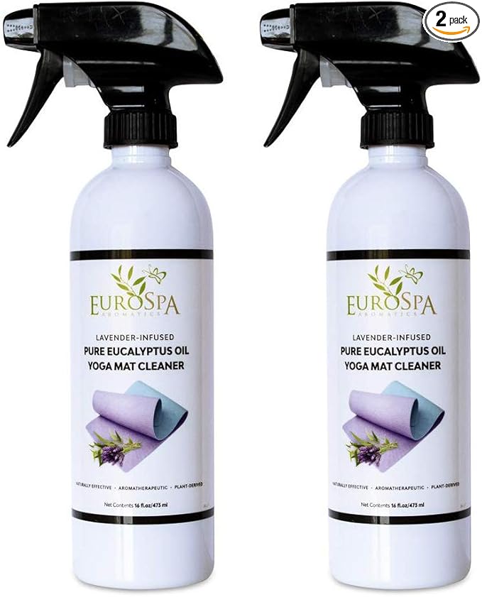 EuroSpa Aromatics Lavender Infused Pure Eucalyptus Oil Yoga Mat Cleaner & Deodorizer - Premium Aromatherapeutic & Relaxing Essential Oil Spray - 16oz, 2 Pack