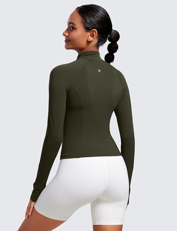 CRZ YOGA Butterluxe Waist Length Jackets for Women - Full Zip Athletic Track Tops with Thumb Holes Pockets