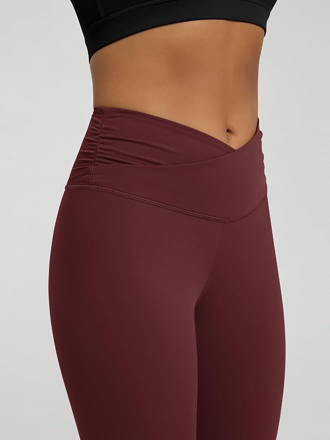 ODODOS Women's Cross Waist Yoga Leggings with Inner Pocket, 23"/25"/28" Gathered Crossover Workout Yoga Pants