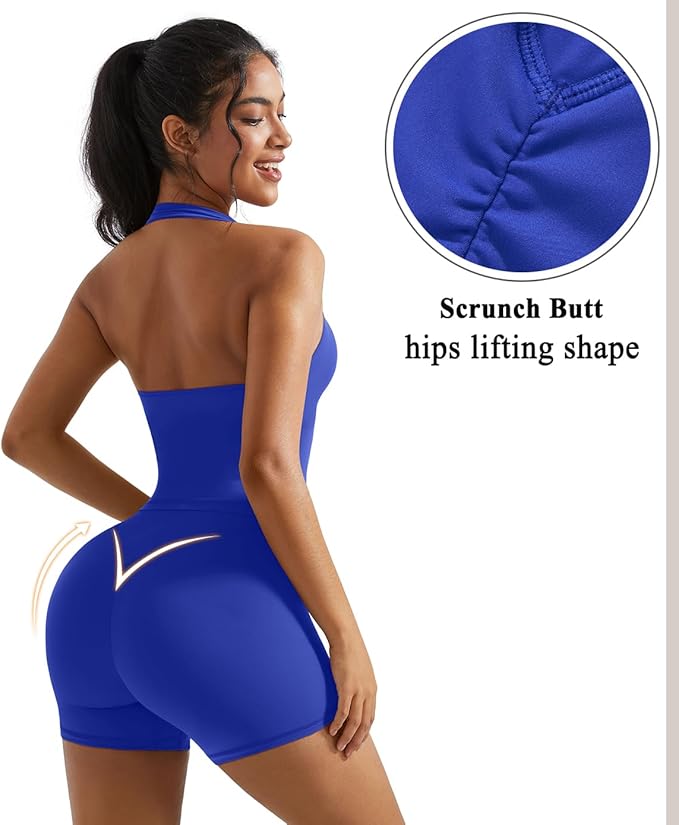 OMKAGI 2 Piece Workout Sets for Women Halter Sports Bra Tank Gym Biker Shorts Outfits