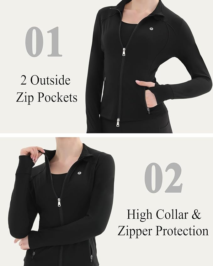 Women's Thermal Yoga Jacket - Thick Warm Full Zip Long Sleeve for Running Gym, Fleece Lined for Cold Weather Winter