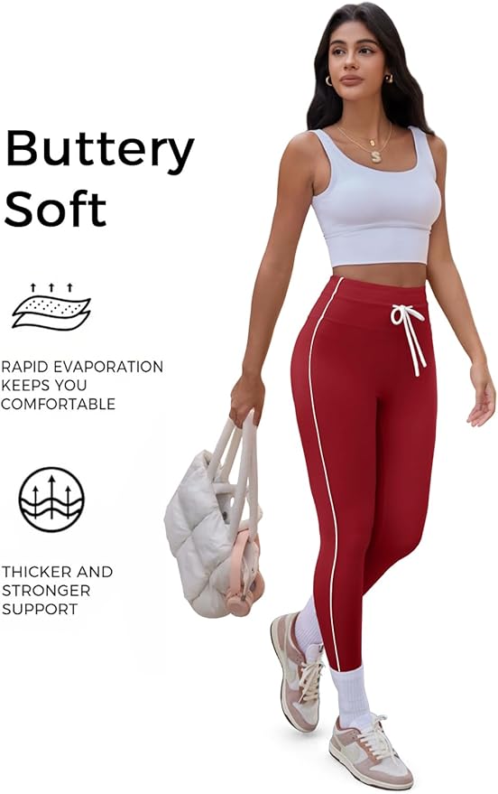 Aoysky Womens Buttery Soft High Waisted Drawstring Leggings 25'' Workout Running Gym Athletic Yoga Pants