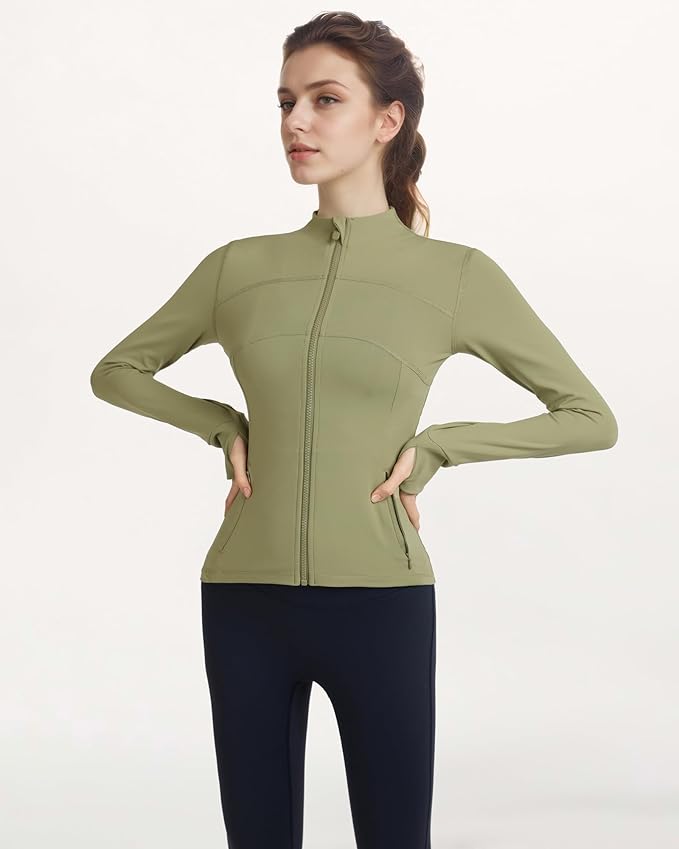 Locachy Women's Slim Fit Full Zip Athletic Running Sports Workout Jacket with Thumb Holes
