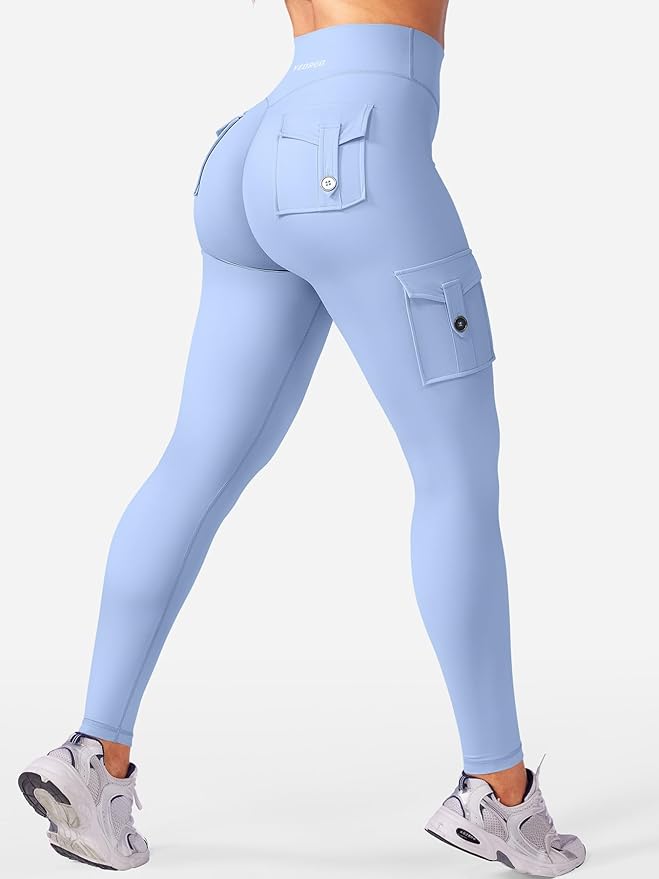 YEOREO CoreFlex Workout Cargo Leggings with Pockets for Women Hidden Scrunch Butt Lifting Leggings Gym Yoga Pants