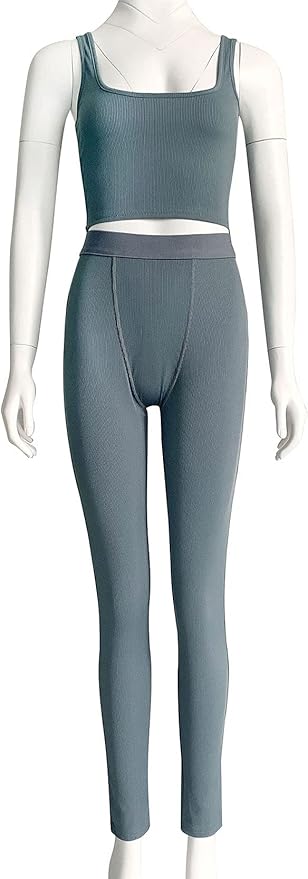 LICOBOD Casual Workout Sets 2 Piece Outfits for Women Ribbed Crop Tank Top High Waist Yoga Leggings Lounge Wear Tracksuit