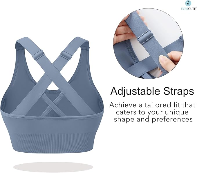 Evercute Sports Bras for Women Padded Medium Support Criss Cross Strappy Bra Seamless High Impact Yoga Exercise Athletic Bras