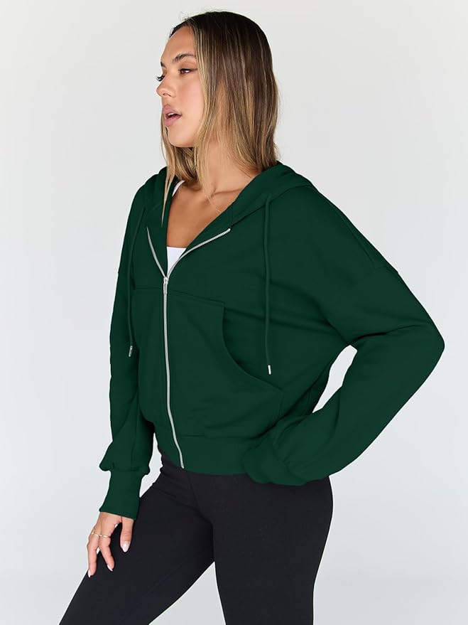 Trendy Queen Hoodies for Women Full Zip Up Cropped Sweatshirts Jackets Casual Comfy Gym Tops Fall Outfits Winter Clothes 2026