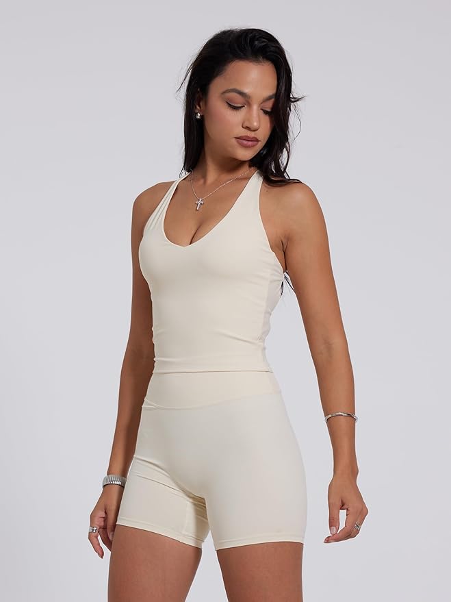 Danysu Sculpt Workout Tank Tops Women Backless Longline Sports Bras Strappy Padded Yoga Top