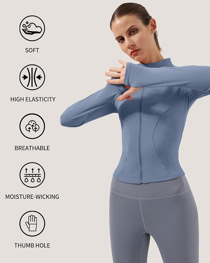 Locachy Women's Lightweight Stretchy Workout Full Zip Running Track Jacket with Thumb Holes