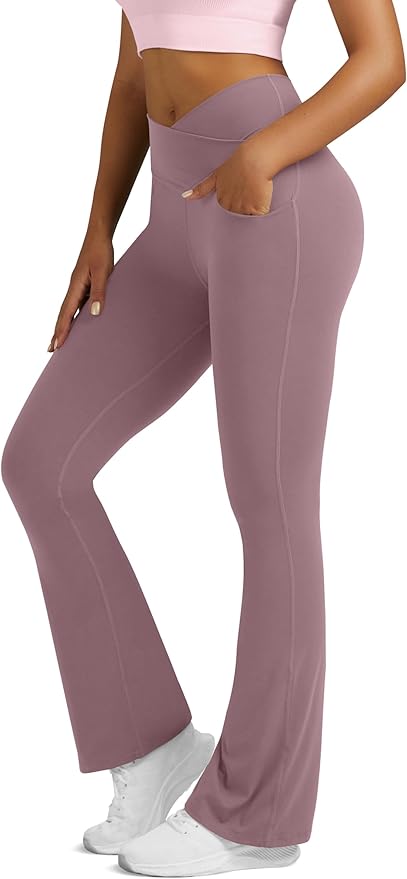 Flare Leggings for Women Yoga Pants with Pockets High Waisted Crossover Flare Leggings Bootcut Casual Yoga Pants