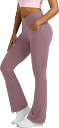 Flare Leggings for Women Yoga Pants with Pockets High Waisted Crossover Flare Leggings Bootcut Casual Yoga Pants