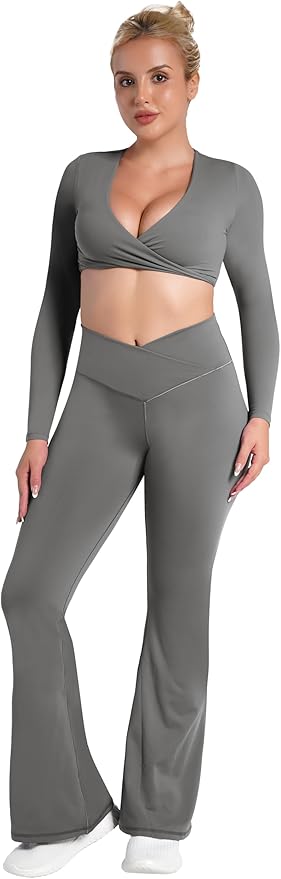 Sunzel Flare Leggings, Crossover Yoga Pants with Tummy Control, High-Waisted and Wide Leg
