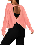 UNIANKIYA Open Back Workout Tops for Women Long Sleeve Cropped Athletic Clothes Gym Running Yoga Low Impact Sports T Shirts