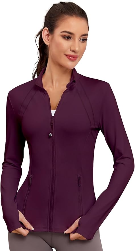 VUTRU Women Athletic Jacket Fitted Workout Running Zip Up Track Coat Layer with Thumb Holes Pockets for Yoga Gym Travel