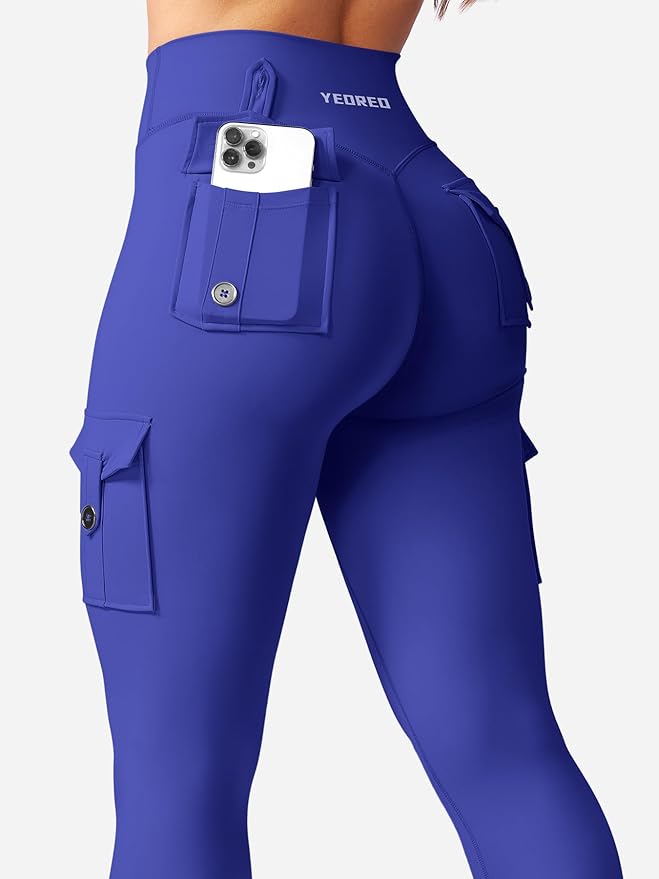 YEOREO CoreFlex Workout Cargo Leggings with Pockets for Women Hidden Scrunch Butt Lifting Leggings Gym Yoga Pants