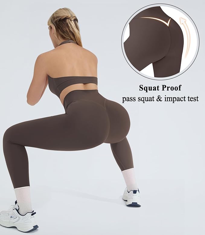 OMKAGI 2 Piece Workout Sets for Women Halter Sports Bras Gym Sets Booty Leggings Outfits