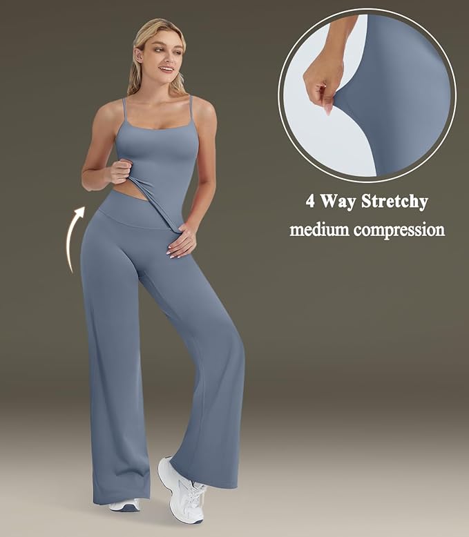 OMKAGI Workout Sets for Women Padded Tank Tops Matching Straight Leg Yoga Outfits