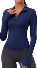 LOMON Womens Long Sleeve Workout Tops Quick Dry Quarter Zip Pullover Crop Yoga Athletic Slim Fit Shirts