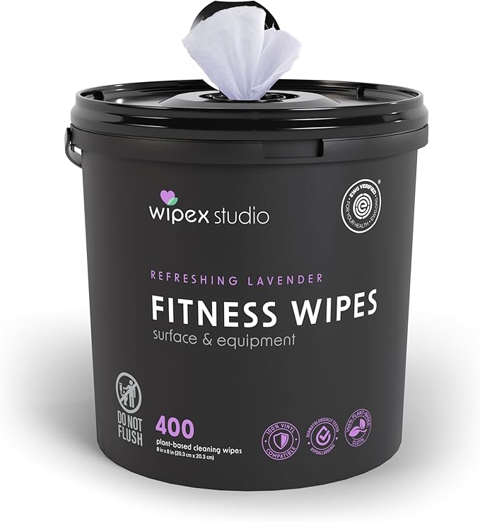 Wipex Gym Wipes - Natural Fitness Equipment Wipes, EWG Verified, Plant-Based Cloth with Lavender & Vinegar, All-Purpose Cleaner - Safe on Peloton Bikes & Yoga Mats, 400 Count