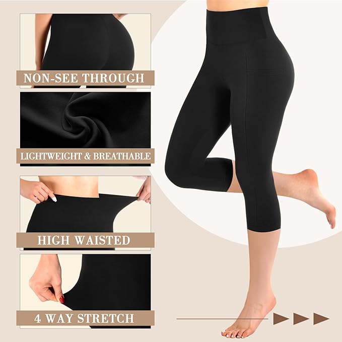 Leafigure High Waisted Leggings for Women- Soft No See-Through Yoga Pants for Gym Workout Running