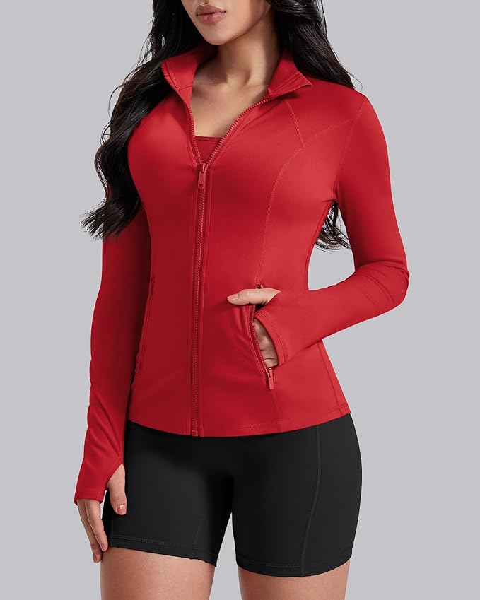 AVGO Womens Workout Jackets Lightweight Athletic Zip Up Jacket Slim Fit Running Gym Top with Pockets & Thumb Holes