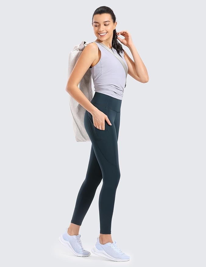 CRZ YOGA Naked Feeling Workout Leggings Pockets 25'' - High Waisted Womens Yoga Pants Running Tights