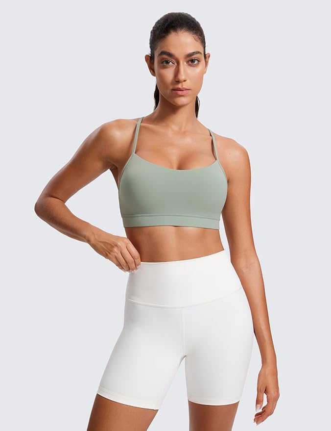 CRZ YOGA Butterluxe Y Back Sports Bras for Women - Padded Racerback Low Impact Spaghetti Thin Strap Workout Yoga Top