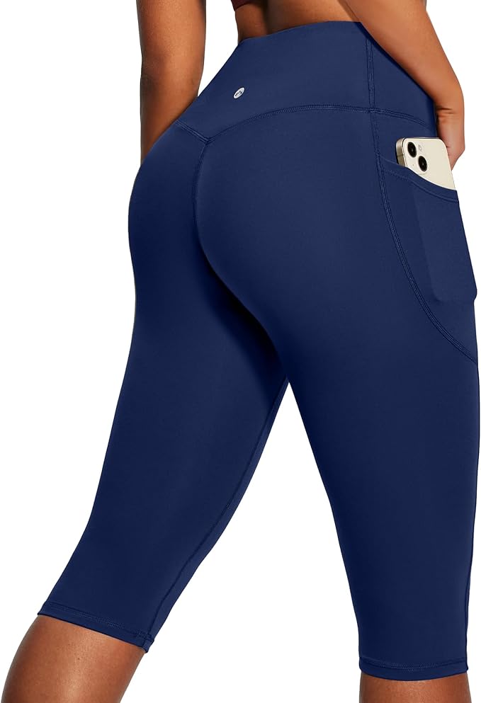 Heathyoga Capri Leggings with Pockets for Women Tummy Control Knee Length Leggings Yoga Pants Women Capri Pants Workout