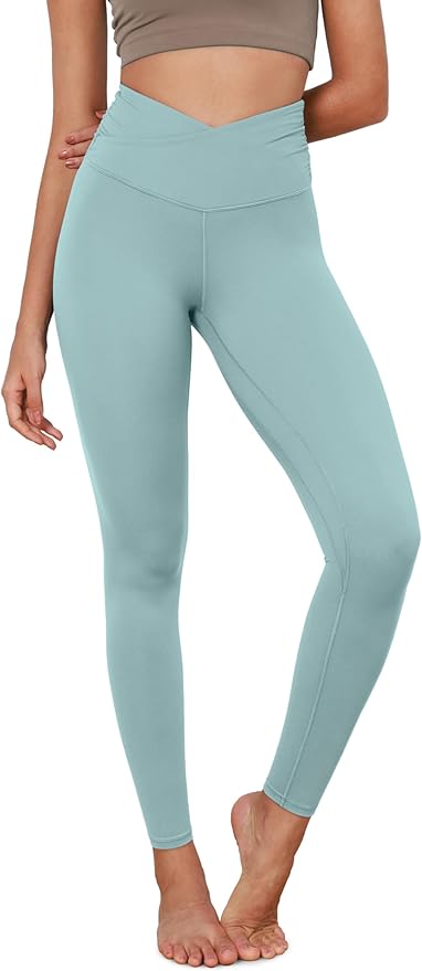 ODODOS Women's Cross Waist Yoga Leggings with Inner Pocket, 23"/25"/28" Gathered Crossover Workout Yoga Pants