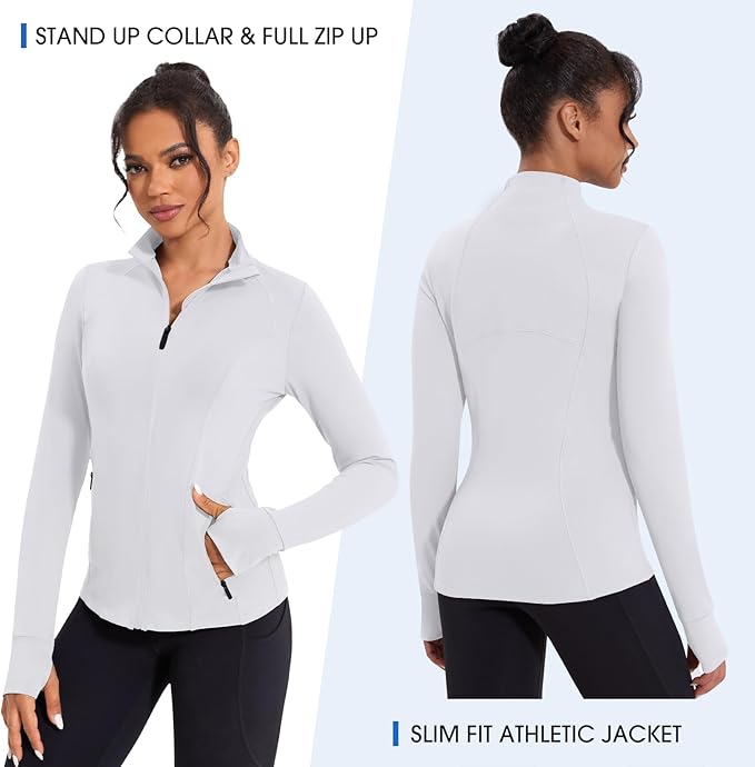 Workout Jackets for Women Lightweight Running Sweat Jackets Full Zip Up Exercise Yoga Athletic Clothes with Pockets