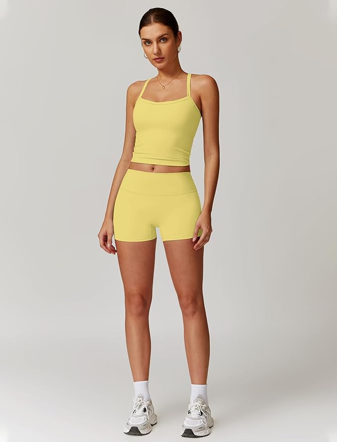 QBGJTD Two Piece Workout Sets For Women Tank Top Matching High Waist Booty Lifting Shorts Gym Yoga Active Wear Outfits