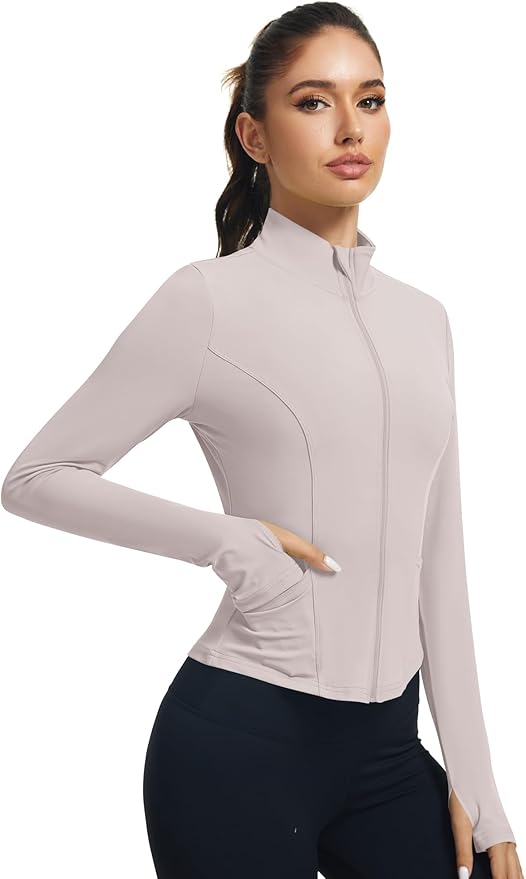 LOMON Women's Athletic Jackets Cropped Long Sleeve Workout Tops Yoga Zip Up Jackets Gym Tops Golf Shirts