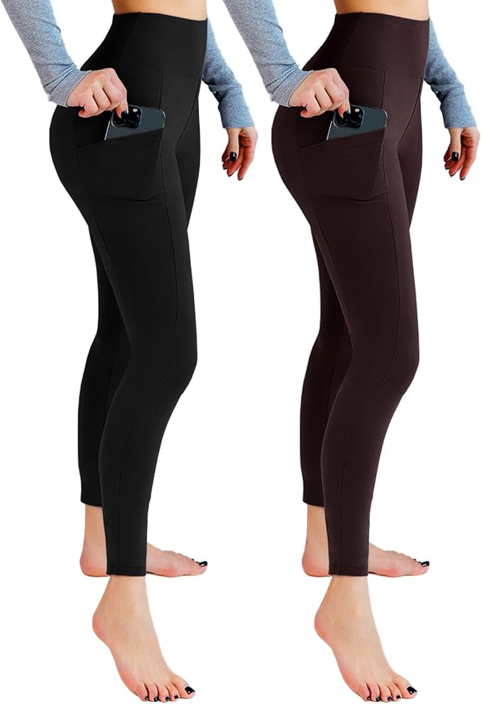 Leafigure 2 Pack Leggings with Pockets for Women, High Waisted Soft Leggings for Yoga Gym