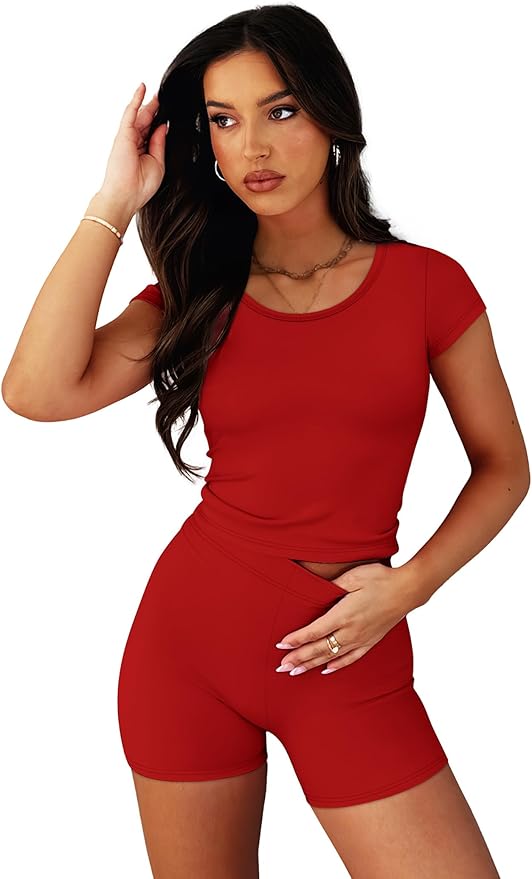WIHOLL Two Piece Sets for Women Summer Short Workout Sets Beach Vacation Clothes Fashion Matching Clothing