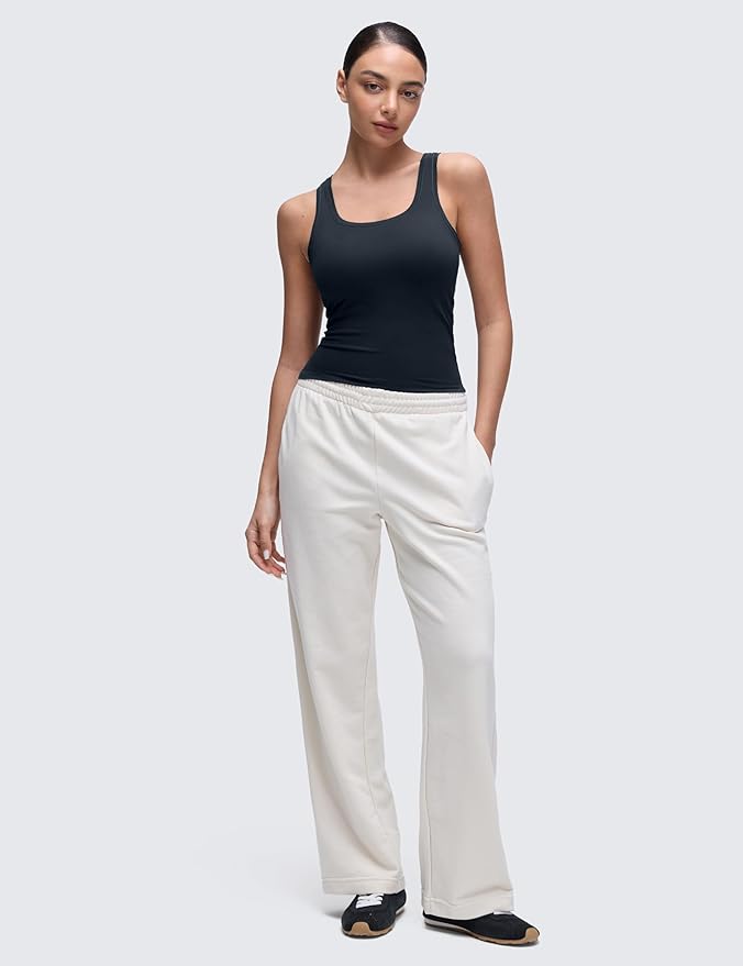 CRZ YOGA Softembrace Scoop Neck Tank Tops for Women - Casual Going Out Soft Double Lined Crop Basic Sleeveless Shirts