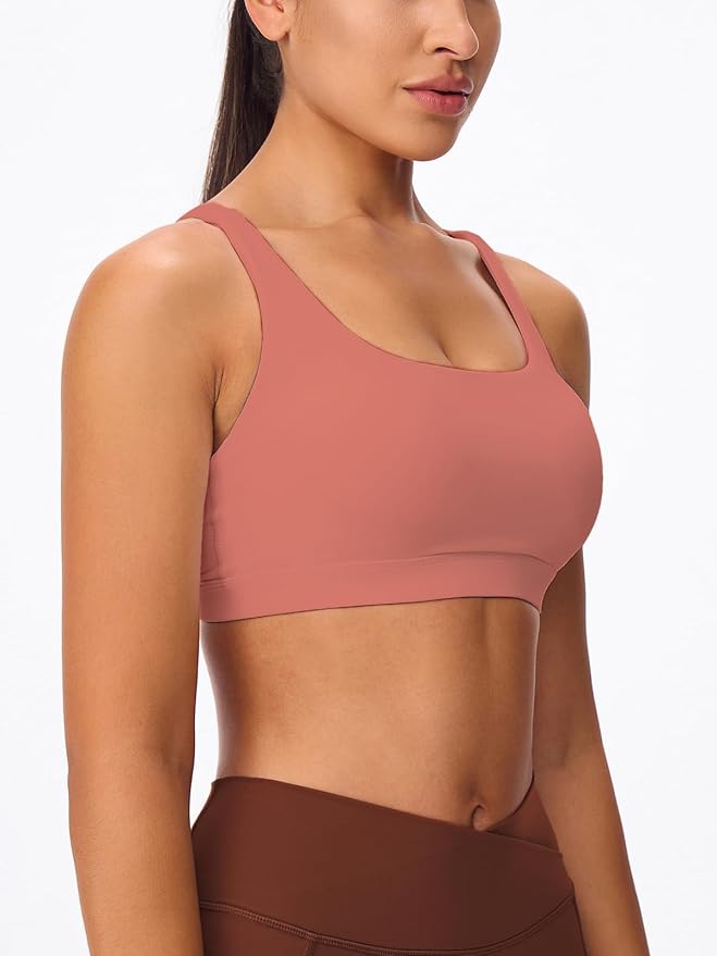 Women's Strappy Sports Bras Light Compression Crop Criss Cross Back Padded Workout Yoga Bra Supportive U Neckline