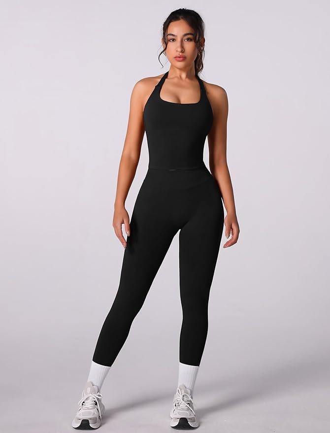 ABOCIW Workout Sets for Women Seamless Scunch Butt Lifting Impact Leggings Halter Sports Bra 2 Piece Gym Outfits