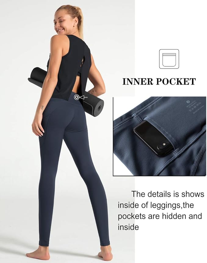 Dragon Fit High Waist Yoga Leggings with 3 Pockets,Tummy Control Workout Running 4 Way Stretch Yoga Pants