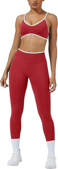 ABOCIW Womens 2 Piece Workout Sets Seamless Color Block Sports Bra Scrunch Butt Lifting High Waist Leggings Gym Set