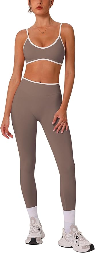 ABOCIW Womens 2 Piece Workout Sets Seamless Color Block Sports Bra Scrunch Butt Lifting High Waist Leggings Gym Set