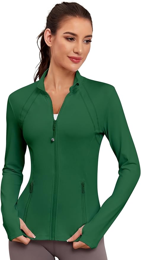 VUTRU Women Athletic Jacket Fitted Workout Running Zip Up Track Coat Layer with Thumb Holes Pockets for Yoga Gym Travel