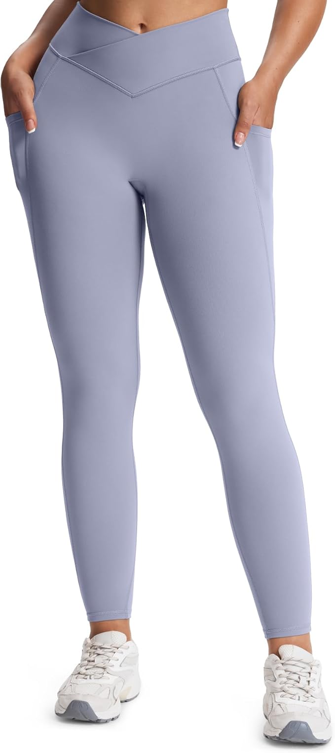 Aoxjox Women's Trinity High Waisted Yoga Pants with Pockets Cross-Waist Tummy Control Buttery Soft Workout Leggings 26"