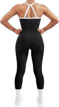 SUUKSESS Women 2 Piece Workout Sets Compression Tummy Control Leggings with Pockets Halter Built in Bra Tank Tops