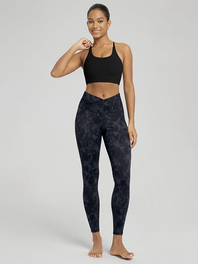 ODODOS Women's Cross Waist Yoga Leggings with Inner Pocket, 23"/25"/28" Gathered Crossover Workout Yoga Pants