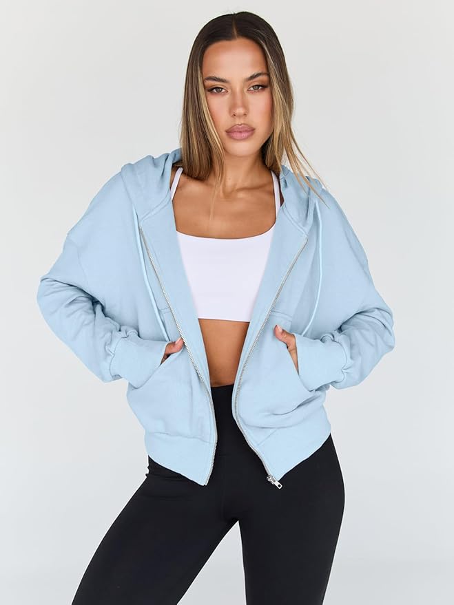 Trendy Queen Hoodies for Women Full Zip Up Cropped Sweatshirts Jackets Casual Comfy Gym Tops Fall Outfits Winter Clothes 2026