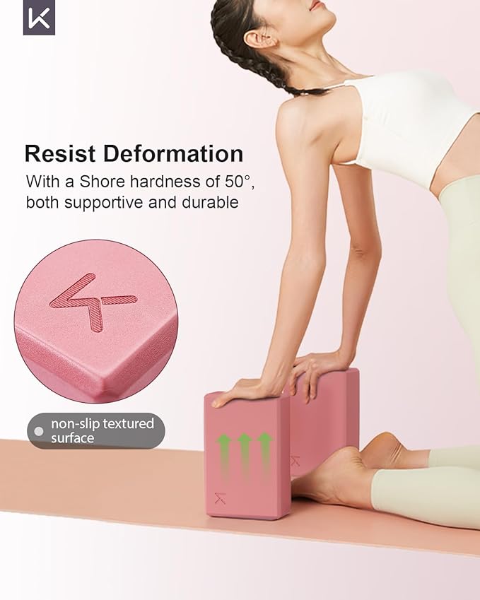 KEEP Yoga Block, High-Density EVA Foam 2 Pack Yoga Block with Non-Slip Textured Surface, Supportive, Lightweight - Ideal for Yoga