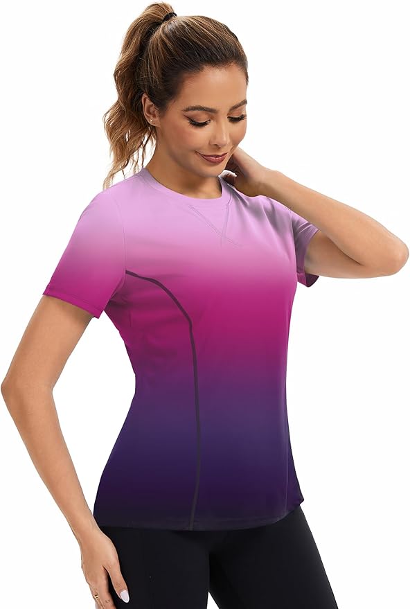 AVOOGUE Women's Short Sleeve Workout Tops Quick Dry Athletic UPF50+ Sun Protection Shirts Gym Hiking Running Yoga Clothes