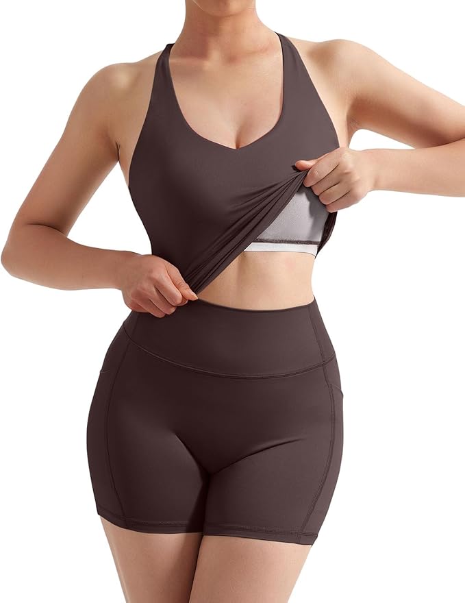 SUUKSESS Women 2 Piece Workout Sets Padded Tank Tops Tummy Control Leggings Gym Outfits